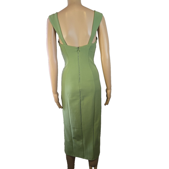 Abercrombie & Fitch Small Corset Midi Dress Stretch Sage Green Slit Occasion - Picture 9 of 10